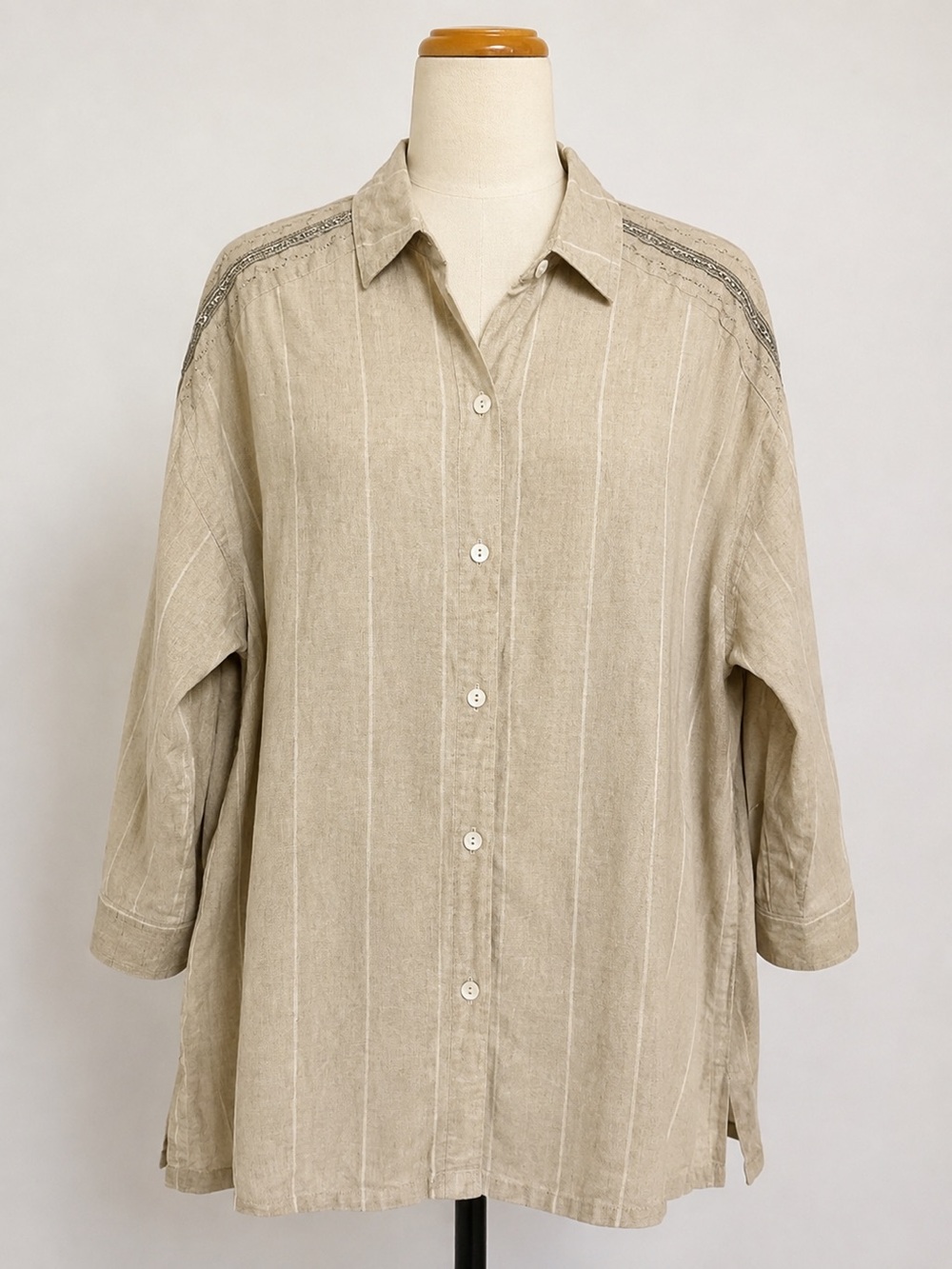 Linda Allard Ellen Tracy Tan Linen Lagenlook Minimalist Oversized Tunic Dress-S